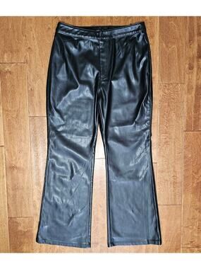 EUC DISTURBIA Women's Black Faux Leather High Rise Flare Pants UK 16 US 12